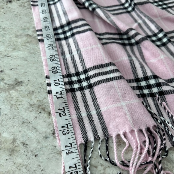 Rong Jia MONGOLIAN CASHMERE Plaid Scarf Pink Black Tartan Shawl Wrap Fringe - Picture 5 of 6